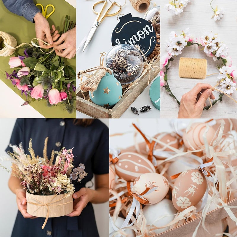 g2plus 218 Yards Raffia Paper Craft Ribbon, 1/4 Inch Wide, Brown Raffia Packing Twine String for Gift Wrapping, DIY Arts&Crafts, Crochet Supplies, Christmas Holiday Decoration - Image 5